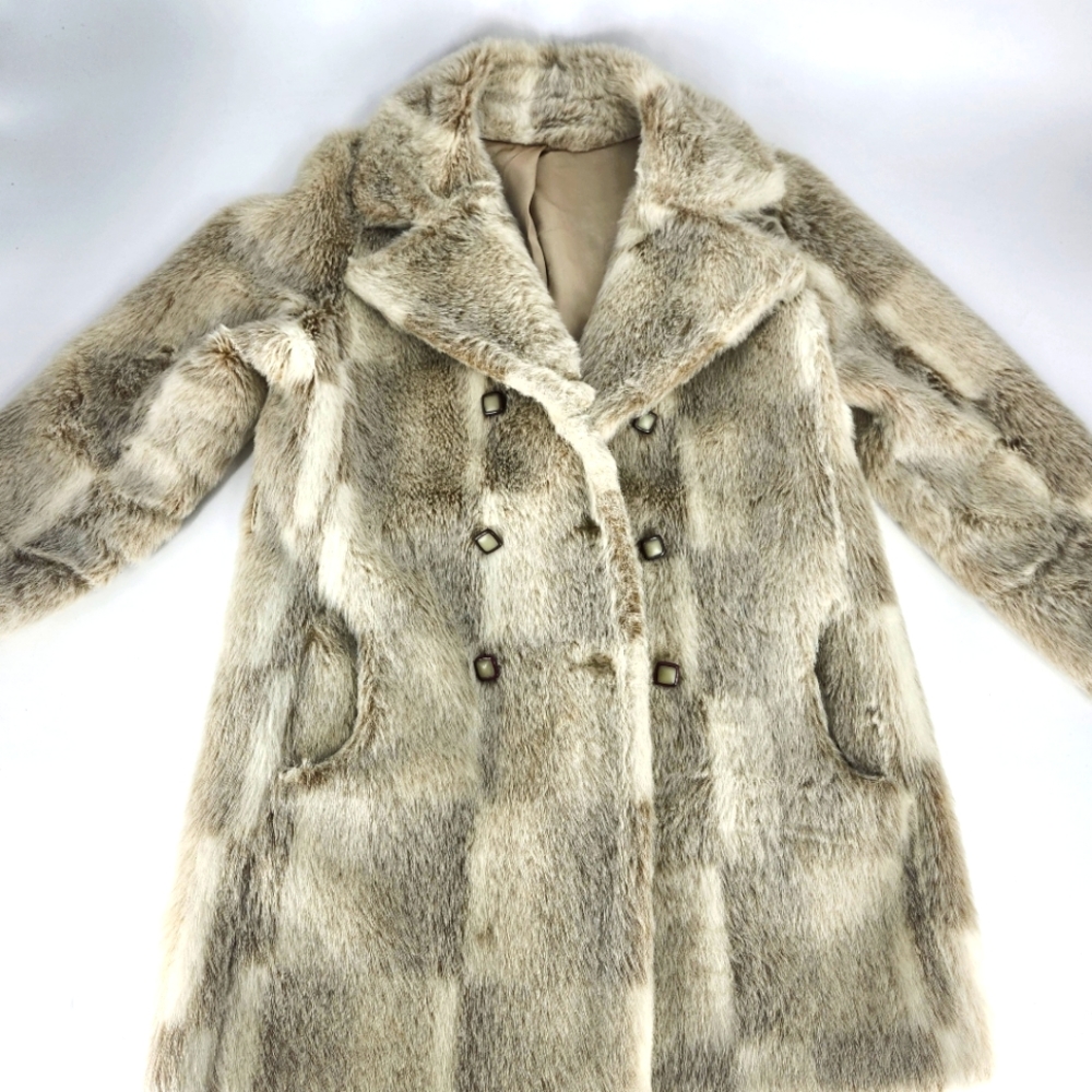 Hillmoor Faux Fur Coat Women's Medium Tan Sno Minke Vintage Winter Pea Jacket